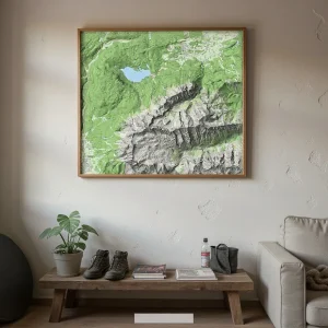 Topografische Bergkarte Stil Alpin Klassisch – naturalistisch mit Hillshading als Wandbild im Wohnraum