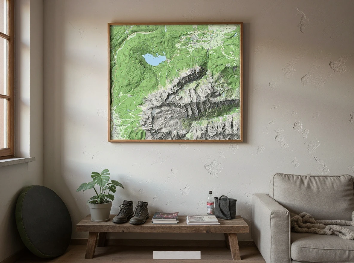 Bergkarte Alpin Klassisch Topografische Bergkarte Stil Alpin Klassisch – naturalistisch mit Hillshading als Wandbild im Wohnraum