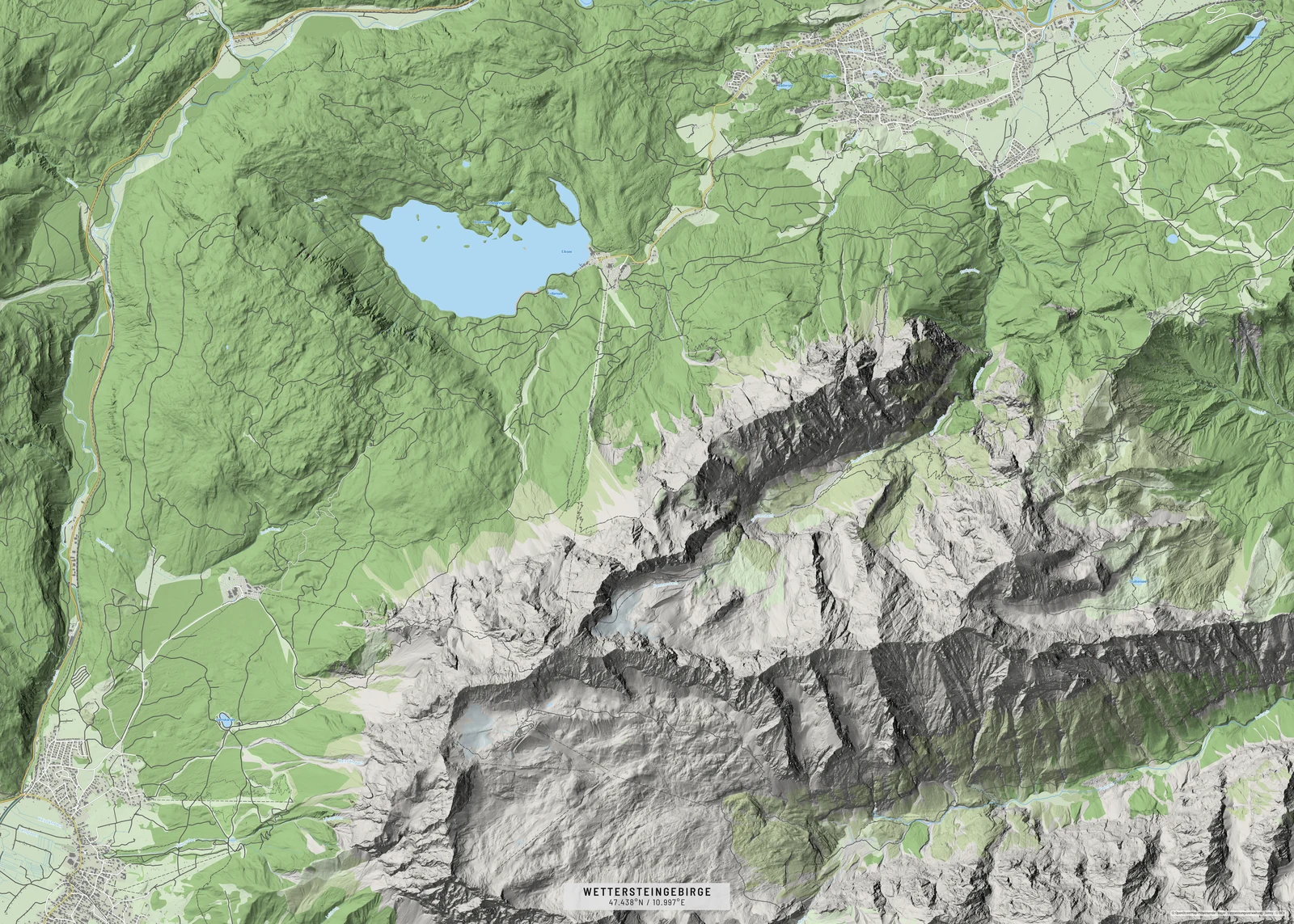 Bergkarte Alpin Klassisch Topografische Bergkarte Stil Alpin Klassisch – naturalistisch mit Hillshading