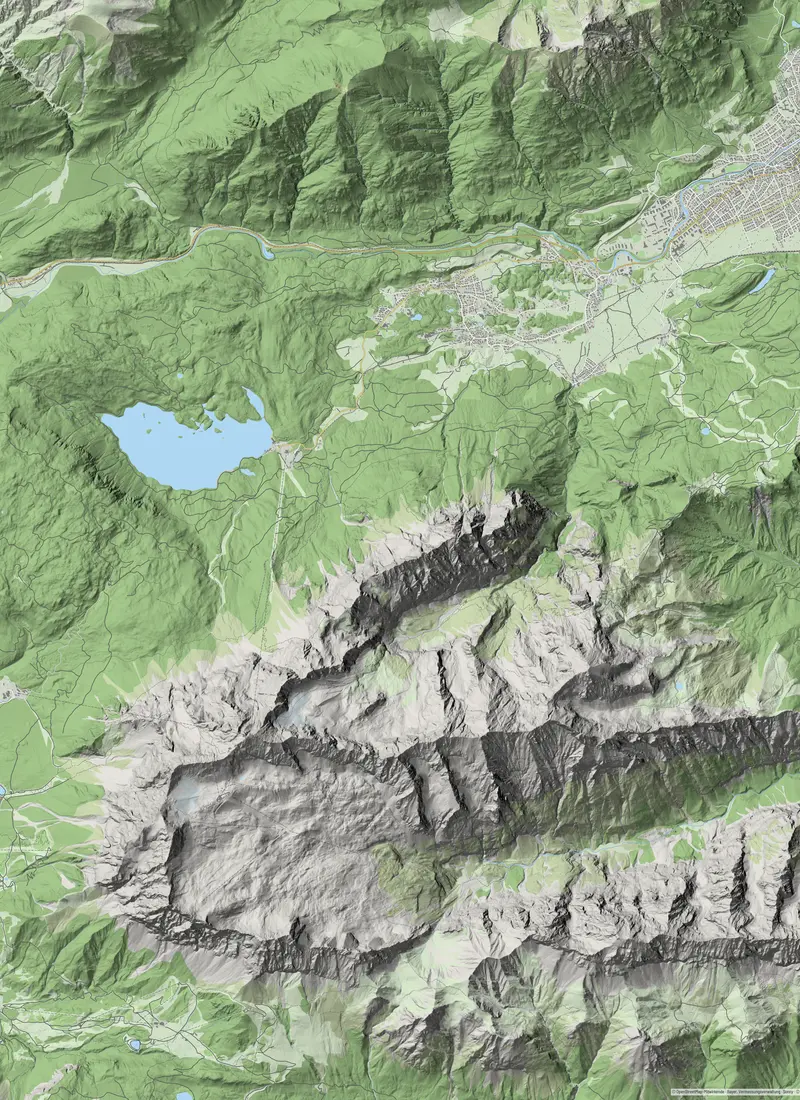 Topografische Bergkarte Stil Alpin Klassisch – naturalistisch mit Hillshading