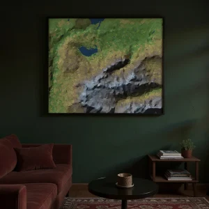 Topografische Bergkarte Stil Bergkristall – abstrakt-kubistisches Terrain als Wandbild im Wohnraum