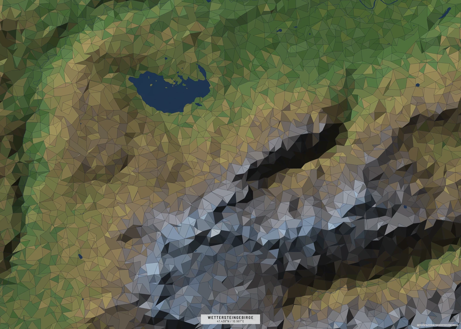 Bergkristall – Abstrakte Bergkarte Topografische Bergkarte Stil Bergkristall – abstrakt-kubistisches Terrain