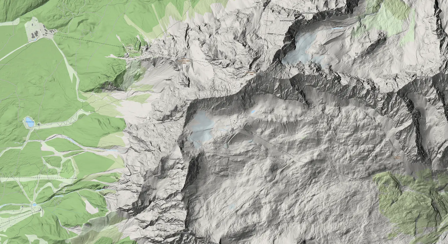 Topografische Karte Zugspitze-Region, Zoom 15, Stil Alpin Klassisch
